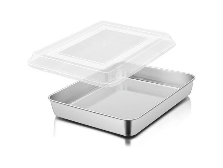 Kuchenform mit Deckel 26,5 x 20,6 x 5 cm Edelstahl, Silberfarben, Metall, 20.6x5x5 cm, Backen & Backzubehör, Backformen, Backbleche
