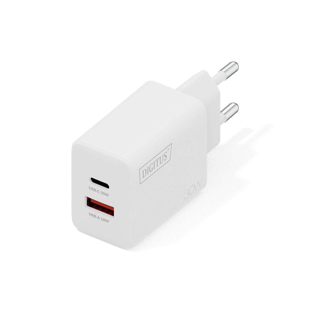 Digitus USB-Ladegerät GaN 30W, 1x USB-C, 1x USB-A weiß