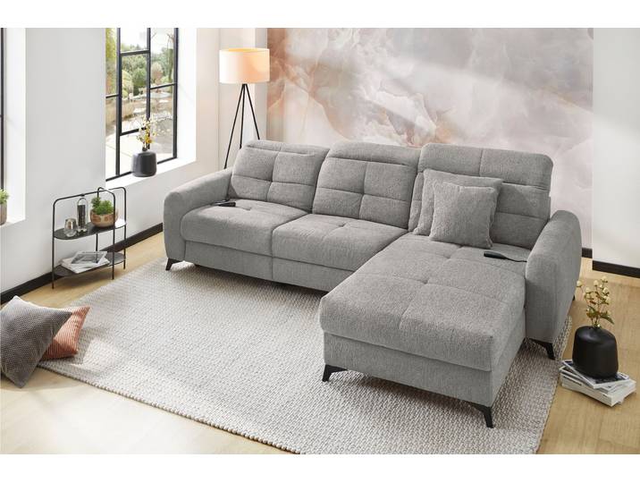 Ecksofa JOCKENHÖFER GRUPPE Chillout L-Form, B: 288 cm, elektr. Relaxfunktion im Sitz und Ottomane , grau (hellgrau 432, 19), B:288cm T:110cm, Korpus: 100% Polyester;Kissen: 100% Polyester, Sofas, Ecksofa, 140kg Belastbarkeit je Sitz, Kopfteilverstellung & Zierkissen