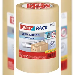 Tesa Packband Ultra Strong, 50 mm  x  66 m, transparent, 3 Stück