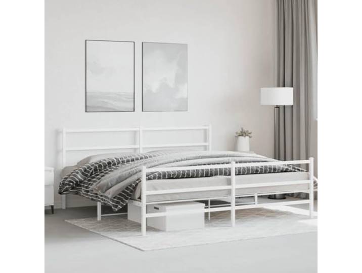 Pulverbeschichteter Stahl Stabil Schlafzimmer Klassisch 200x200 cm Weiß Bettgestell Metall Weiß 200x200 cm mit Kopfteil und Fußteil, Stabiler Lattenrost, Stauraum unter dem Bett, Schlafzimmer