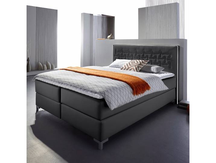 Boxspringbett, Kunstleder, Schwarz/Weiß, 169×212 cm, Mit Topper & Besonderer Steppung, Modern, Inosign