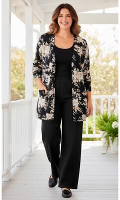 Plus Size Women's Perfect Longer-Length Cotton Cardigan Sweater by Woman Within in Black Pretty Rose (Size 4X)
