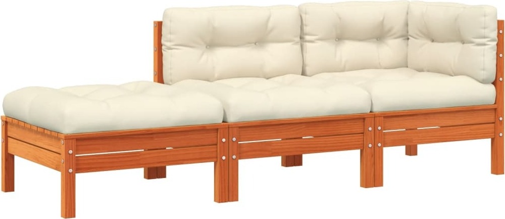 Gartensofa mit Kissen und Hocker 3-Sitzer