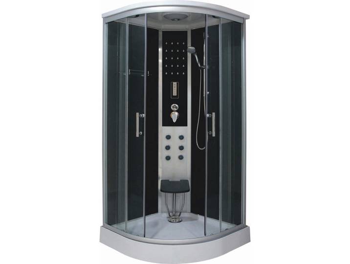 Dampfdusche, Schwarz, Chromfarben, Glas, 90x215x90 cm, Badezimmer, Baden & Duschen, Duschkabinen