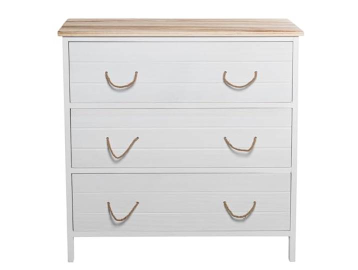 DRW Kommode mit 3 Schubladen aus MDF und Deckel in Weiß und Natur, 80 x 35 x 81 cm