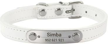 Uplift Picks SafeTag Personalized PU Leather Dog Collar With Engraved Name ID white l(36 46cm)