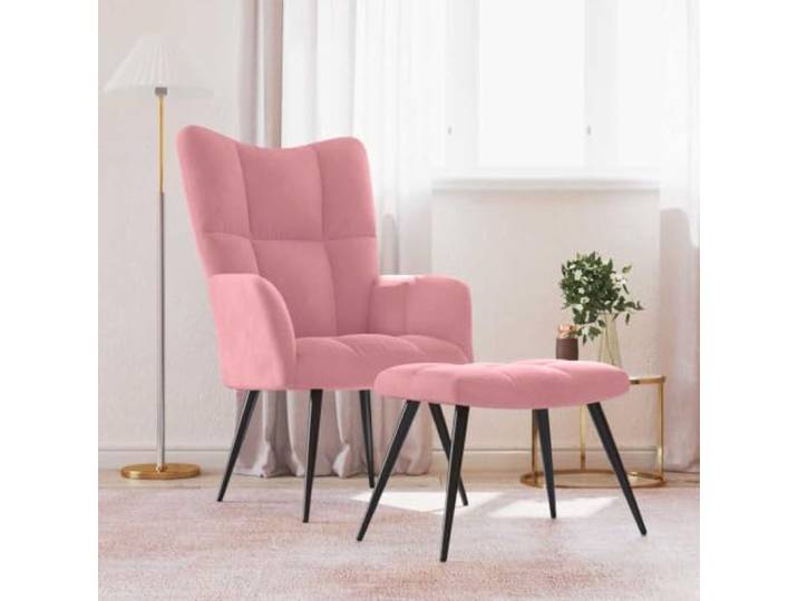 HEFZGDB Relaxsessel mit Hocker Rosa Samt Moderner Blockmuster Sessel mit Stahlgestell für Stabilität und Langlebigkeit Bequemer Sitzkomfort durch Schaumstoffpolsterung und Weichen