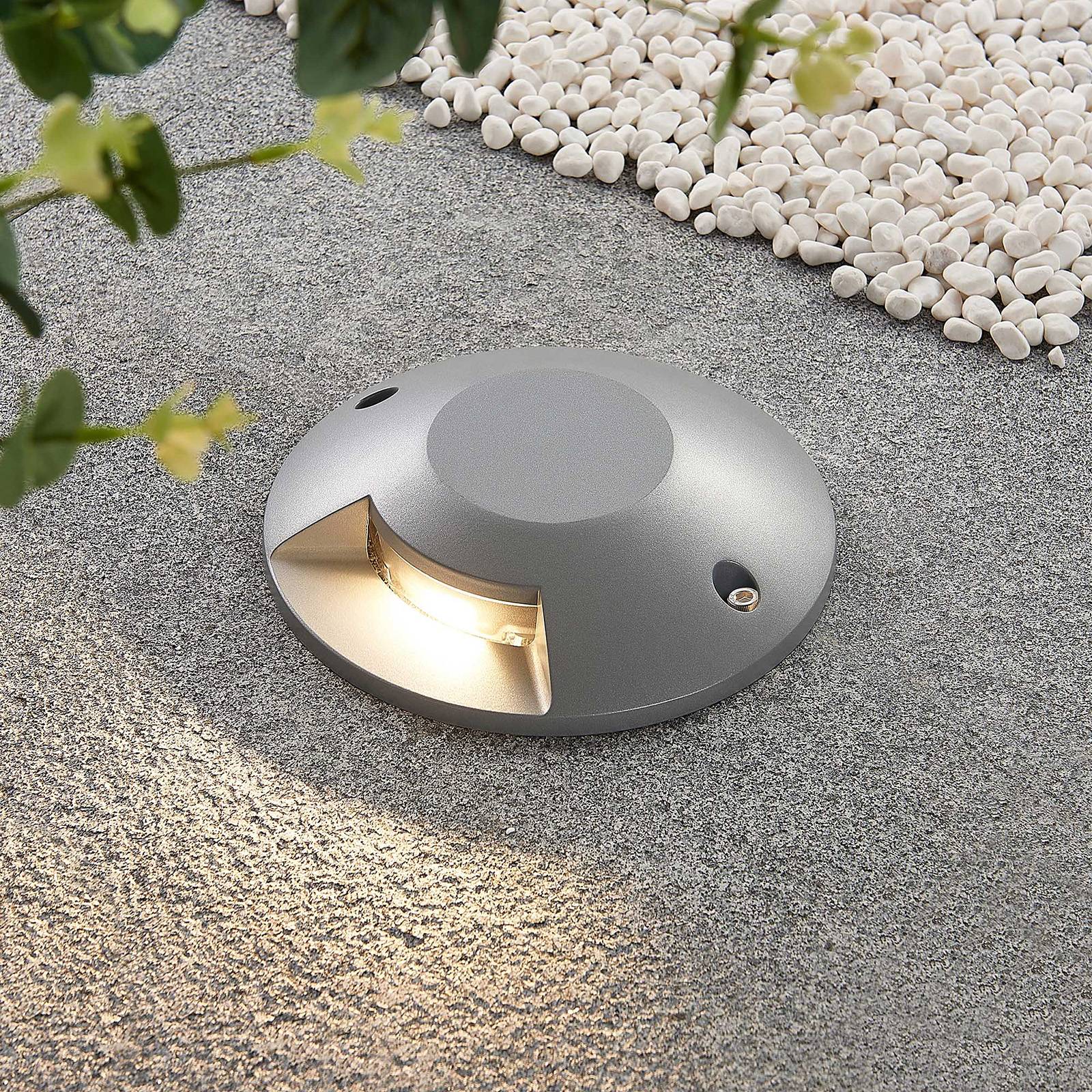 Lucande Jeffrey LED floor spotlight, silver, 1 light outlet, Alu / grey / zinc, Aluminium, Modern, Recessed Floor Light