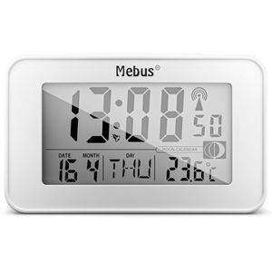 Mebus Wecker 51461 weiß, digital, Thermometer, Datumsanzeige, Funkuhr
