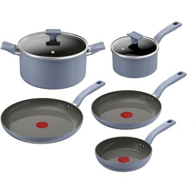 Pfannen-Set TEFAL "Cera Color", blau (blau, grau), Pfannen, Go Ceram Keramik-Antihaftbeschichtung, Thermo-Signal, Induktion