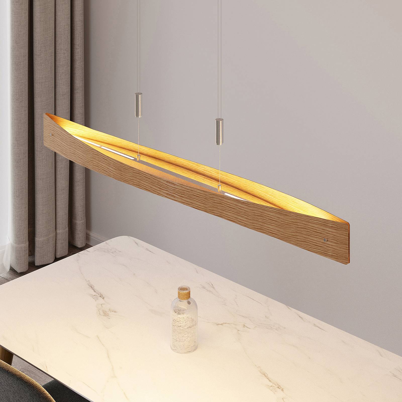 Hängelampe Beazina Lindby, dimmbar, Holz hell, für Wohn- / Esszimmer, Metall, Modern, Pendelleuchte
