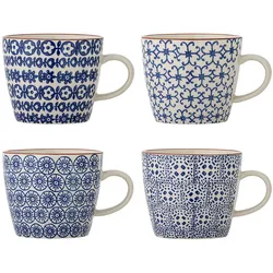 Bloomingville Karine Becher Set aus Steingut, Blau – 4er-Set im Hygge-Stil, Ø 9,5 cm H 8 cm