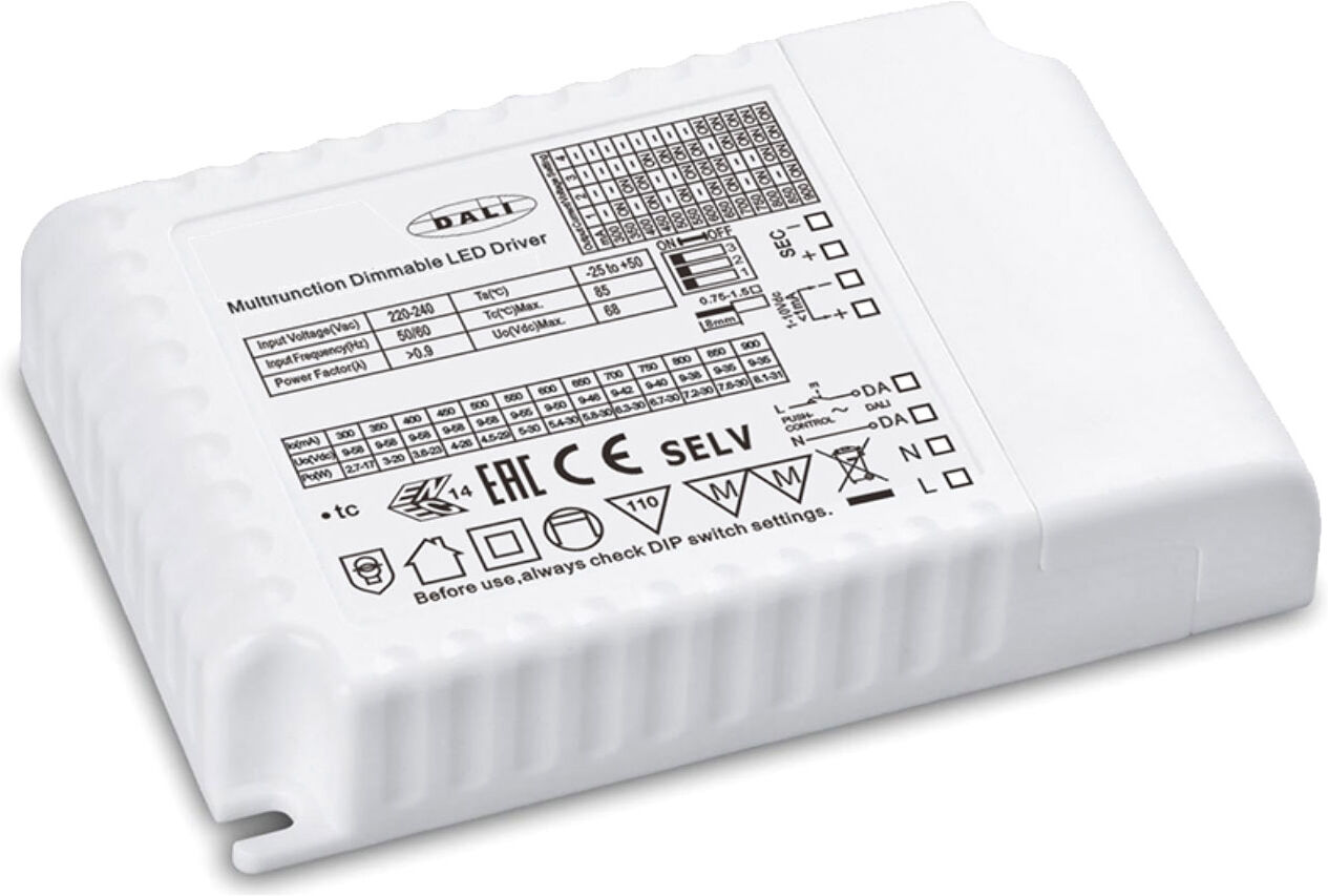 Isoled Led Konstantstrom Trafo 300-900ma (9-58v), 30w, Push/1-10v/dali Dimmbar, Selv