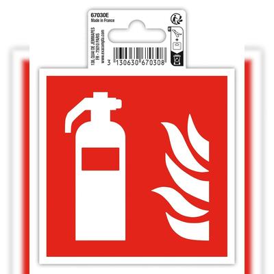 Exacompta 67030E Hinweisschild, Feuerlöscher, PVC, selbstklebend und rutschfest, 10x10 cm - Rot