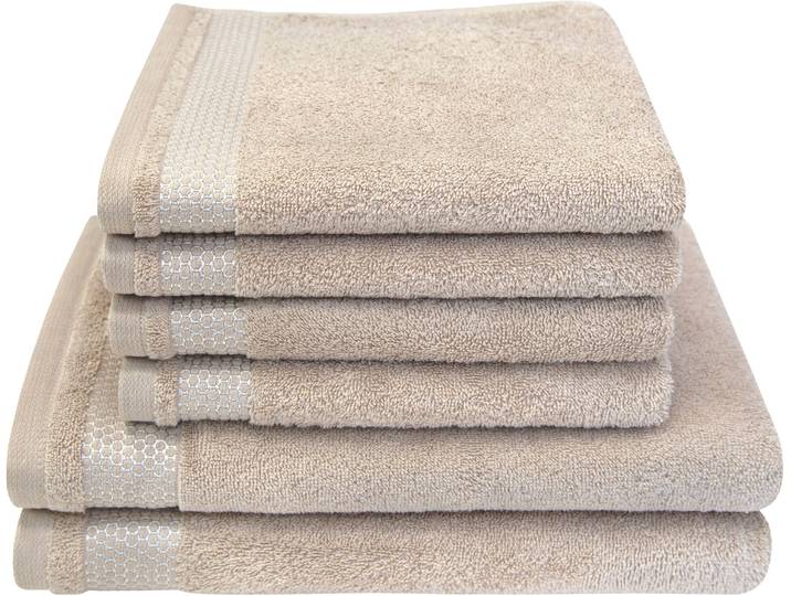Handtuch Set DYCKHOFF Gloss , beige (natur), 6 Stk., Walkfrottier, Walkfrottier, Obermaterial: 100% Baumwolle, Handtuch-Sets, Handtuch Set, 4 Handtücher (50x100cm), 2 Duschtücher (70x140cm)