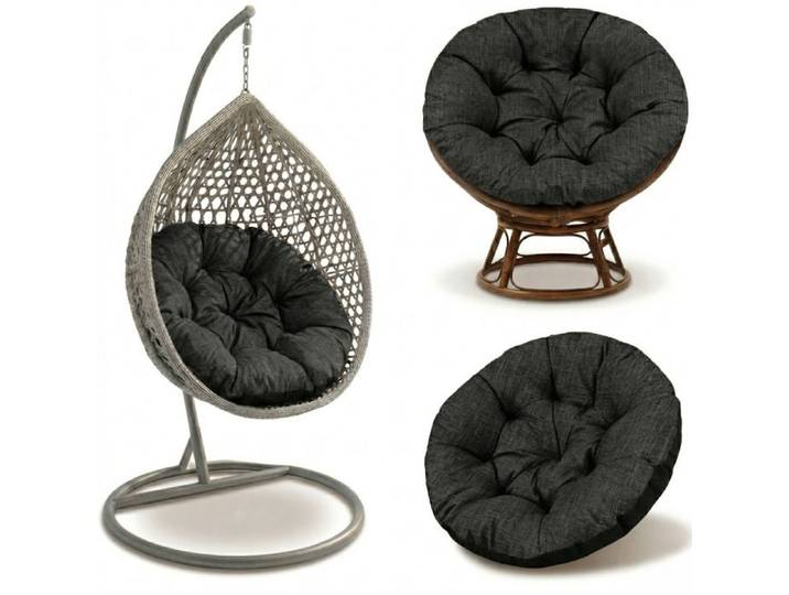 Coussin Papasan 110 cm Graphite Lin Écologique – Coussin Rond pour Fauteuil Suspendu