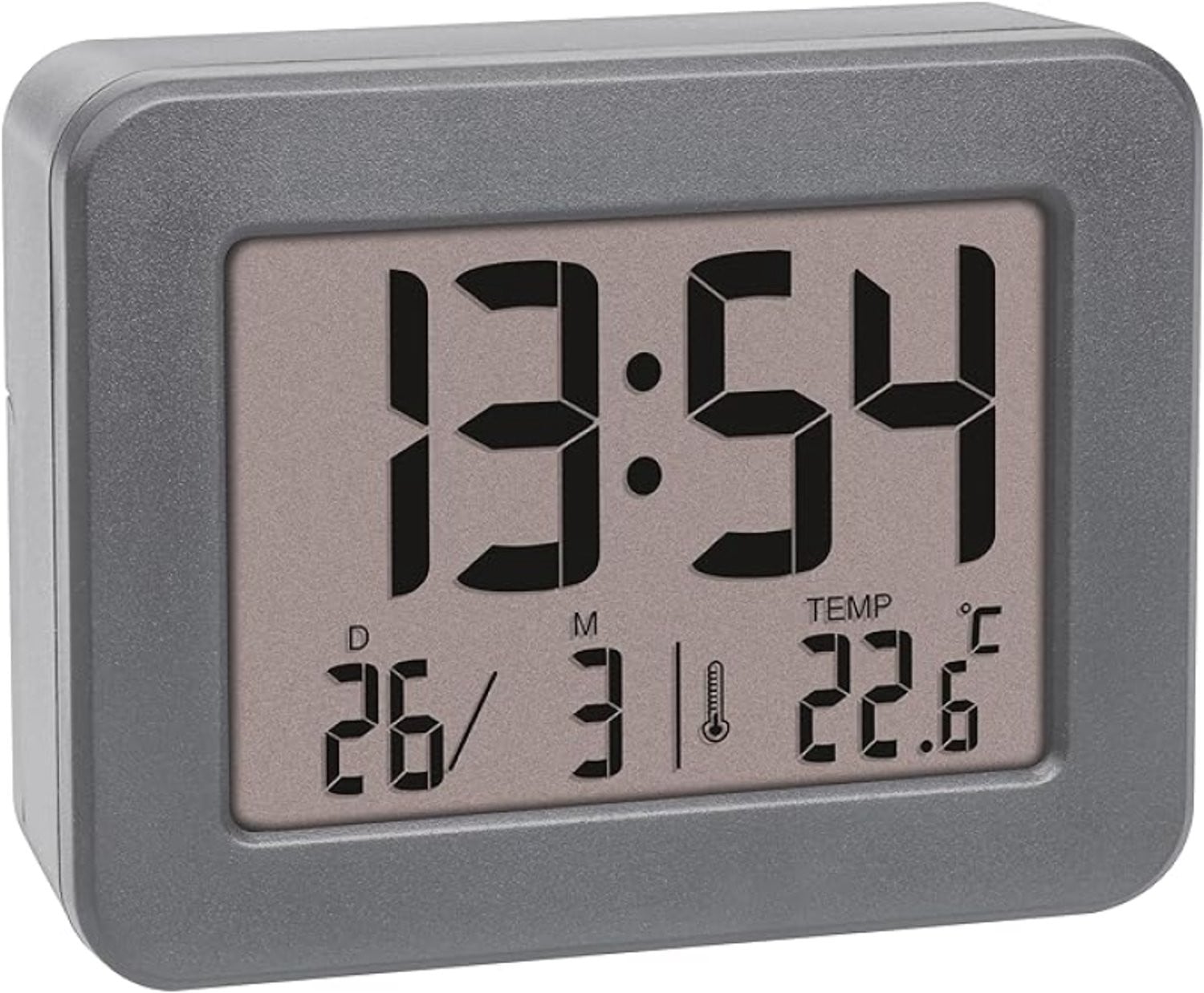 PromoHome Digitale Reiswekker met Alarm, Thermometer en Datumweergave - Grijs