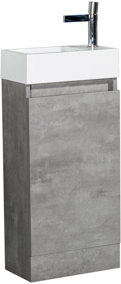 White Stone Kratos 390mm Single Bathroom Vanity with Integrated Polymarble Basin Concrete Oak 390mm W