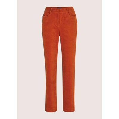 Stoffhose MADELEINE "Hose Samthose mit konischer Beinform", Damen, Gr. 18, orange (dunkelorange), Modern, slim fit, Hosen Stoffhose