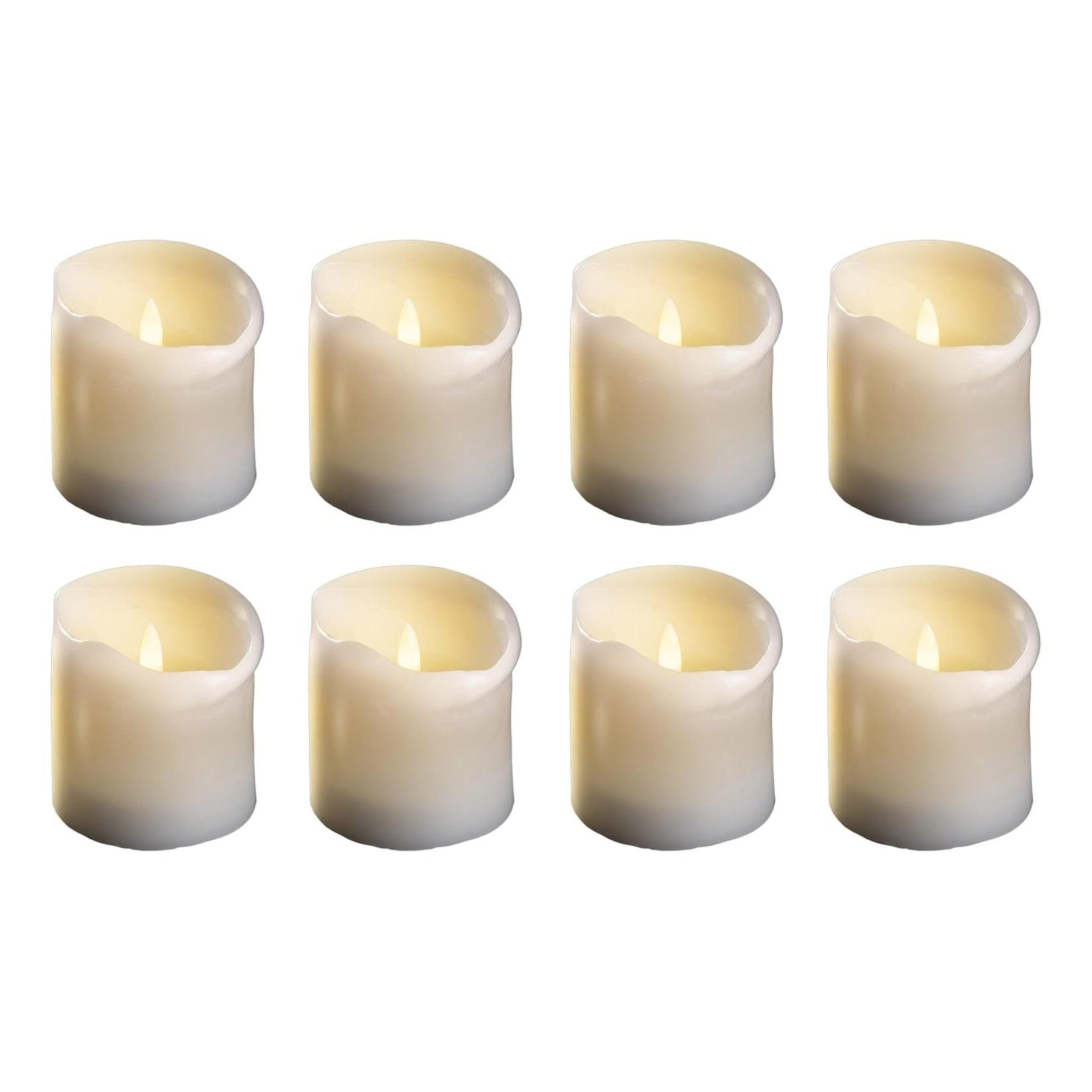 8x mittlere LED Stumpenkerze mit Timer - 7 ,5cm Durchmesser 12 ,5cm Höhe - 2 AA Batterien nötig LED Echtwachskerze mit Flackereffekt flammenlose Stumpenkerze - LED Kerze schmal Weihnachtsbeleuchtung