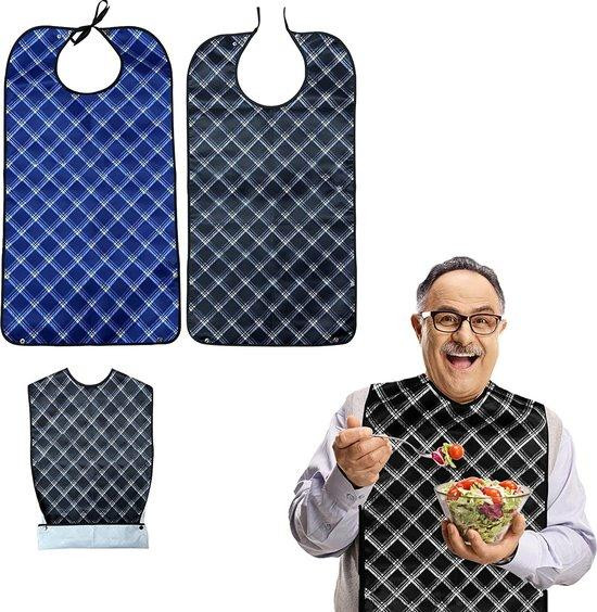 Senior Slabbetjes XL zwart-blauw waterbestendig en herbruikbaar met kruimelvanger Breedte: 84 cm, Diepte: 45 cm
