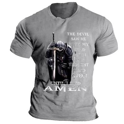 Herren Kurzarm Grafik T-Shirt Ritter Zitat Der Teufel sah mich... Amen Glaubens Resilienz Motivation