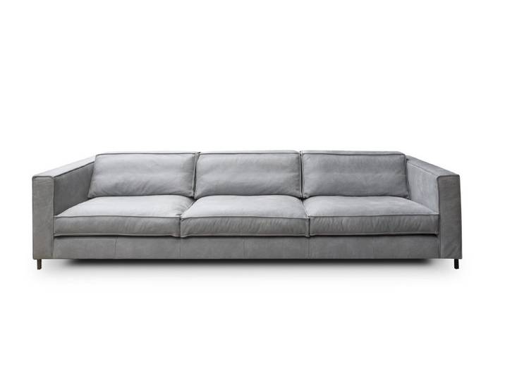 Natur24 Sofa Calzone Sofa 4-Sitzer mit Stahlfuß Leder Grau 254x96x68 cm
