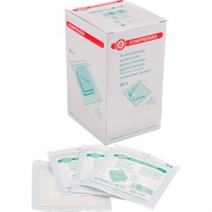 Nobamed Mullkompressen 708205, aus Baumwolle, steril, fusselfrei, mit Falzkanten, 8-lagig, 5 x 5 cm, 100 Stück
