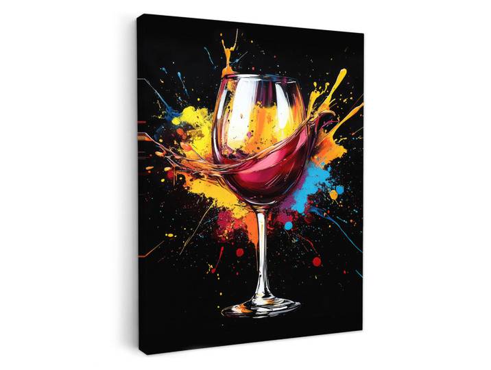 MuchoWow Leinwandbild - Wein - Glas - Graffiti - Getränk - Rot - Farbe - 60x80 - Gemälde, Weinrot, Textil, Kiefer, Abstrakt, Rechteckig, 60x80 cm, gerahmt, Bilder & Rahmen, Bilder, Wandbilder