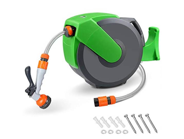 GARDEBRUK® Slanghaspel 20 m + 2 m met wandhouder tuin 1/2 inch multifunctionele handdouche slanghaspel slanghaspel wandslanghaspel