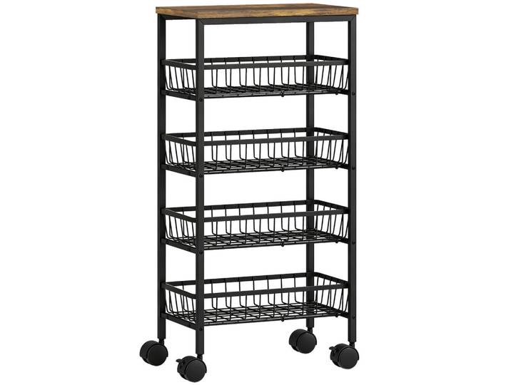 Homcom Aufbewahrungswagen Spanplatte Rustikal-Braun, Holzwerkstoff, Nachbildung, 24x81.5x40 cm, Esszimmer, Servierwagen