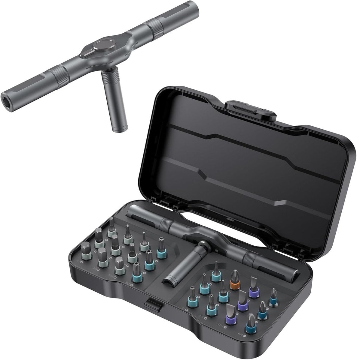 24-in-1 Magnetische Precisieschroevendraaierset voor Elektronica en Kleine Reparatie in Zwart en Grijs
