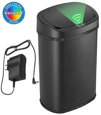iTouchless Oval 13‑Gallon Sensor Kitchen Trash Can with AC Adapter & AbsorbX Odor Filter