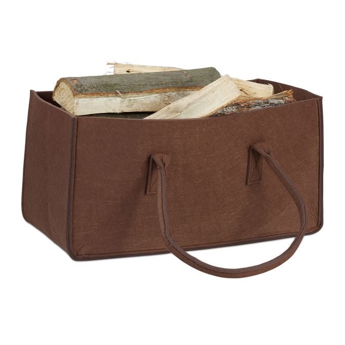Relaxdays Houtmand van vilt, opvouwbaar met handvatten, Bruin, H x B x D: 50 x 25 x 25 cm