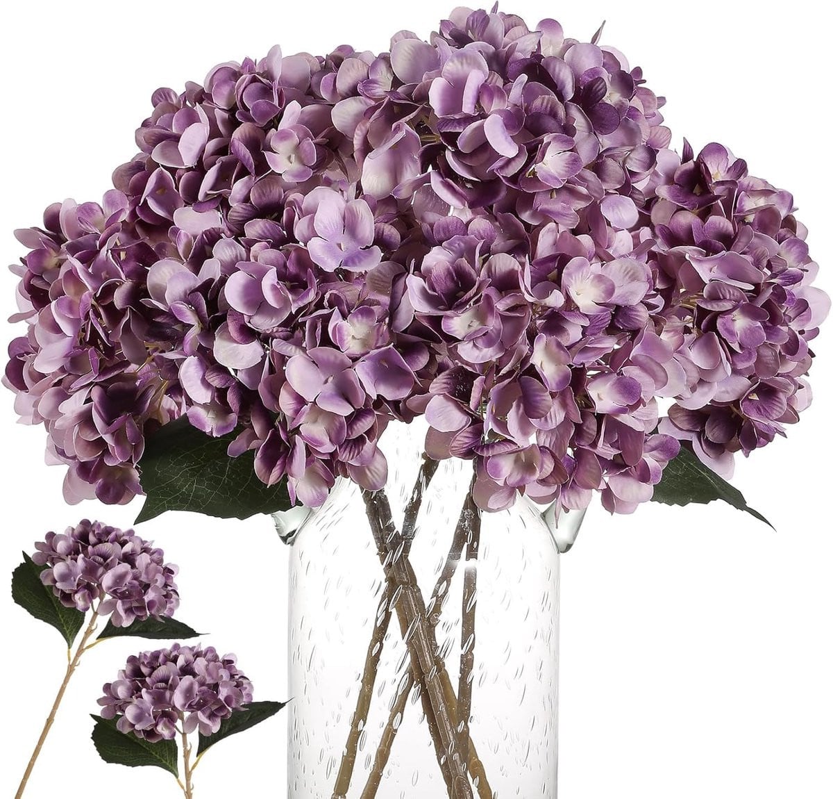 SnelShoppen - 6 stuks realistische paarse Sijden Hortensia kunstbloemen voor bruiloft, feest en woondecoratie