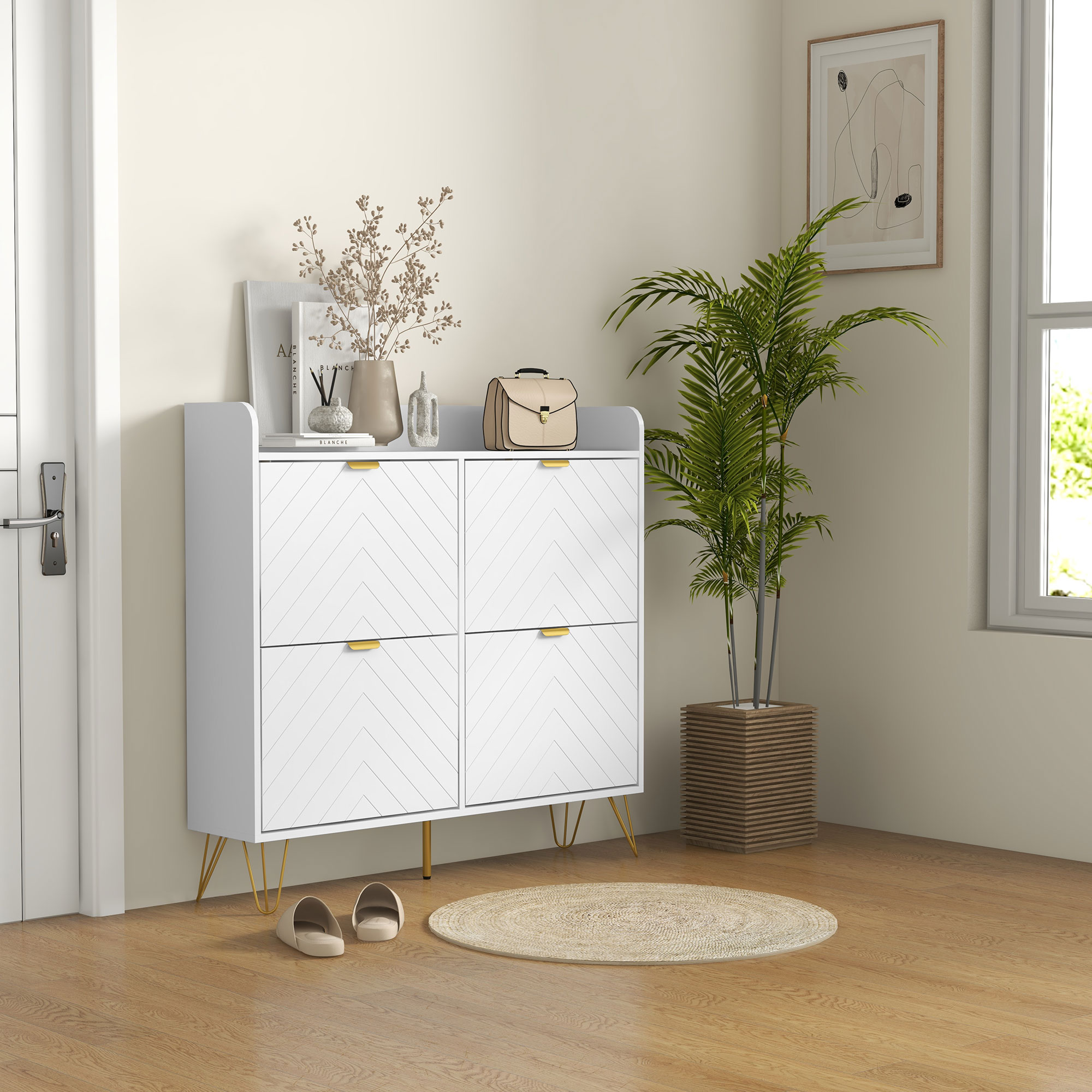 Homcom Mobile porta scarpe 4 ribaltabili, con ripiano regolabile, contenitore scarpe 106 x 24 x 102 cm, bianco