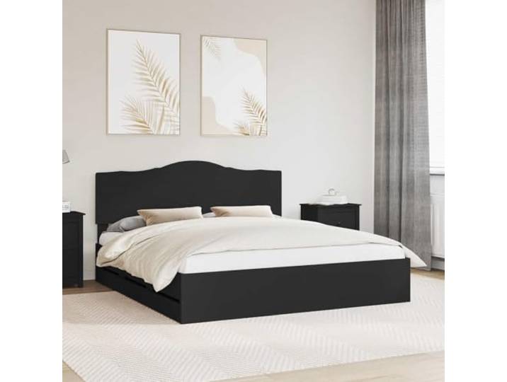 RJPLMFV Bettgestell mit Schublade, Schwarz, 180 x 200 cm, Holz Robuste feste Latten, versteckte Aufbewahrung, glatte Oberfläche, einfache Bodenmontage