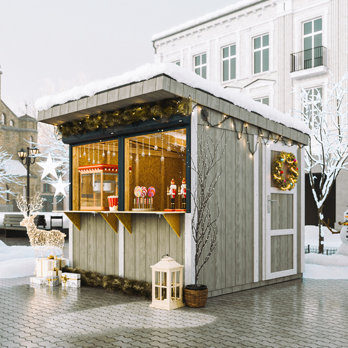 Premium-Außenkiosk - 5,9m² - H240x248x305 cm - LP Smartside Paneelbauweise - Timbela M950-TUNDRA GREY