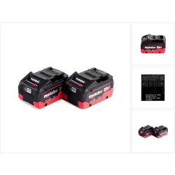 Metabo, Werkzeugakku + Ladegerät, Akku Basis Set 18V mit 2x Akku LiHD 8,0Ah ( 625592000 ) (18 V)