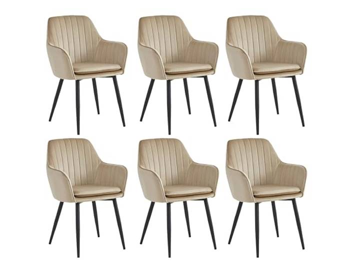 Colenis Esszimmerstuhl, 6er Set, Küchenstuhl, Sessel, Samt, Polsterstuhl mit Armlehnen, Loungesessel, bis 120 kg belastbar, Metallbeine, für Esszimmer, Küche, Beige, Lavinia