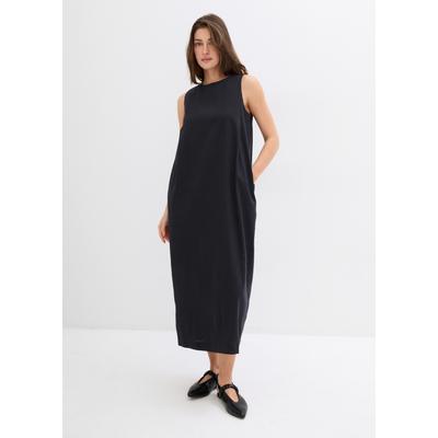 Midikleid BONPRIX, Damen, Gr. 36, N-Gr, ohne Ärmel, Web, schwarz, Web, Obermaterial: 51% Baumwolle, 35% Viskose, 14% Leinen, oversize ca. Mitte Wade, Kleider Midikleid, ärmelloses Design, Oversize-Passform, runder Ausschnitt