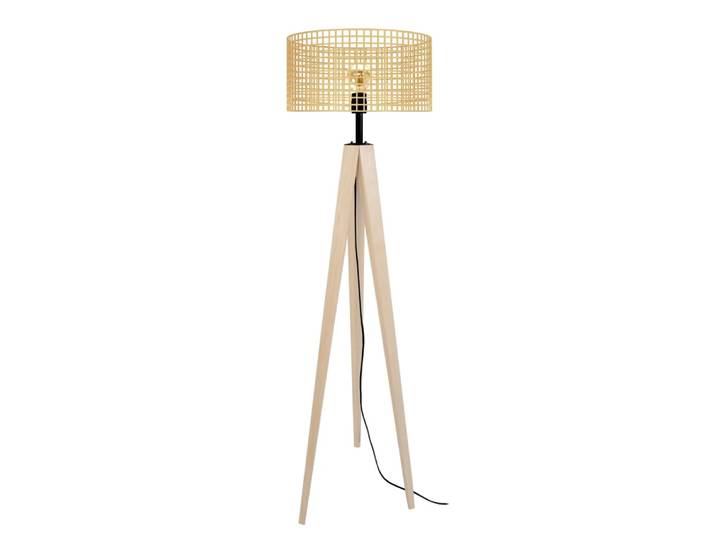 Lampadaire bois naturel abat-jour jaune