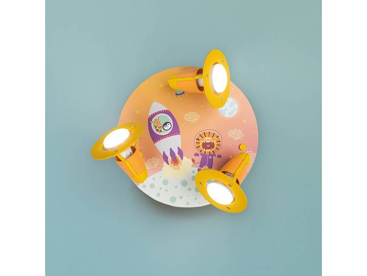 Elobra Deckenleuchte Little Astronauts, dimmbar, gelb / orange, für Kinderzimmer, Holz