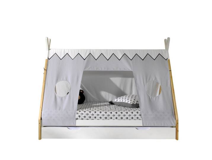 58 aufm Kessel Kinderbett Zeltbett Karyn 206x98x158 Kinderbett Bodenbett Massivholz Weiß/natur (inkl. Versand, Lieferung bis Verwendungsstelle), Liegefläche 90 x 200, Bett in Zeltoptik, Textilset, Bettschublade