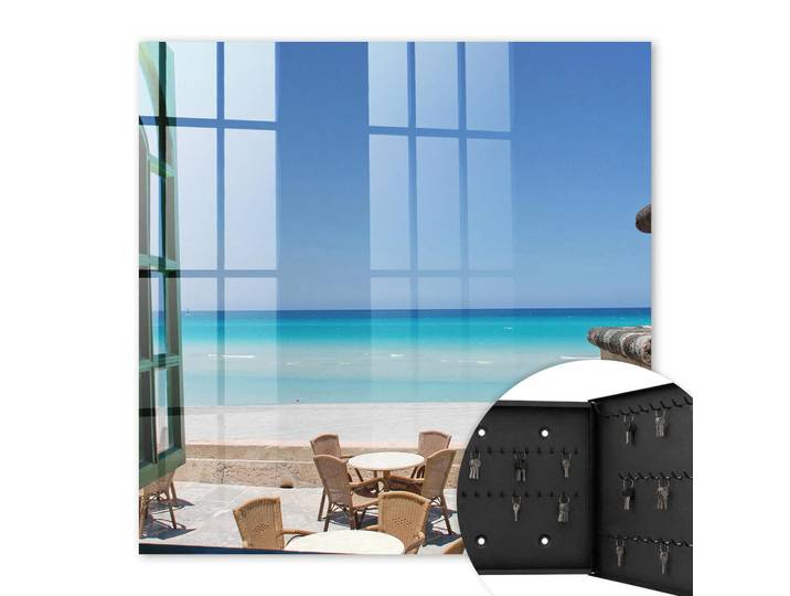 Tulup Schlüsselbox Schwarz 30x30 cm- Türöffnung nach rechts - Erholung am Meer, Blau, Metall, Planet/Universum, Rechteckig, 30x30x5 cm, Garderobe, Schlüsselkästen & Schlüsselboards