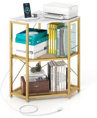 Costway Corner Printer Stand with Power Outlet 3-Tier Storage Rack with Adjustable Shelf-White