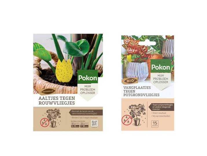 Pokon Rouwvliegjes Bestrijding Pakket - Aaltjes voor 5 tot 10 planten & 15 Bio Vangplaatjes - Tegen rouwvliegjes bij kamerplanten