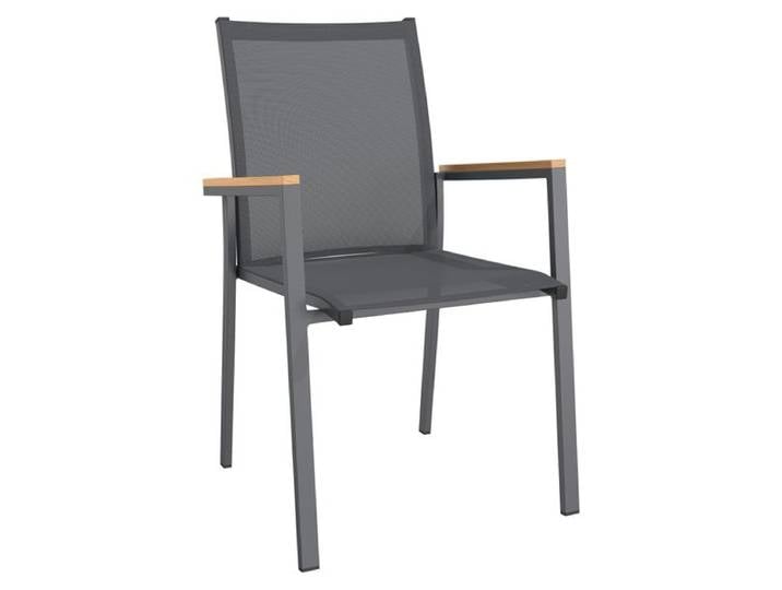 OUTLIV. Kobe Stapelsessel Aluminium/Textilene mit Teakarmlehnen Dunkelgrau