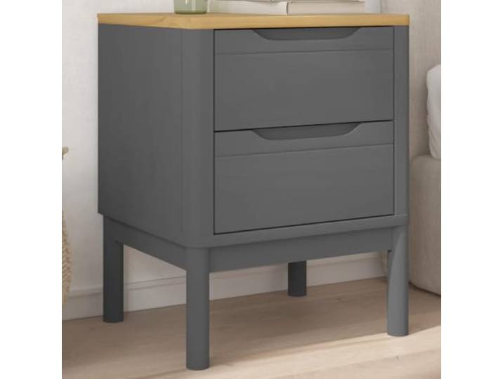 YUTAASU Nachttisch Grau 45x39x57 cm Massivholz Kiefer 2 Schubladen, Stabile Holzbeine, Robust Und Langlebig, Pflegeleicht, Für Schlafzimmer